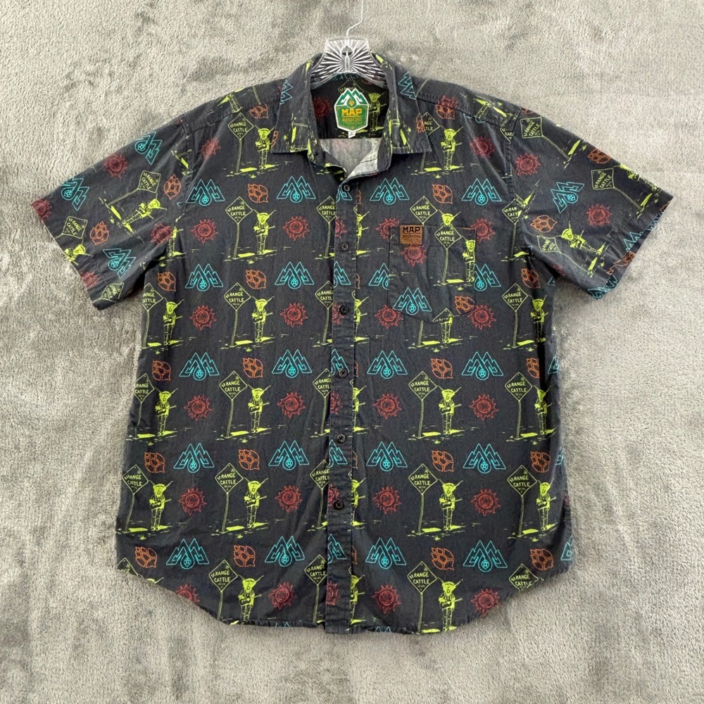 MAP Brewing Strange Cattle NEIPA Beer‎ Shirt Mens L Gray Short Sleeve Button